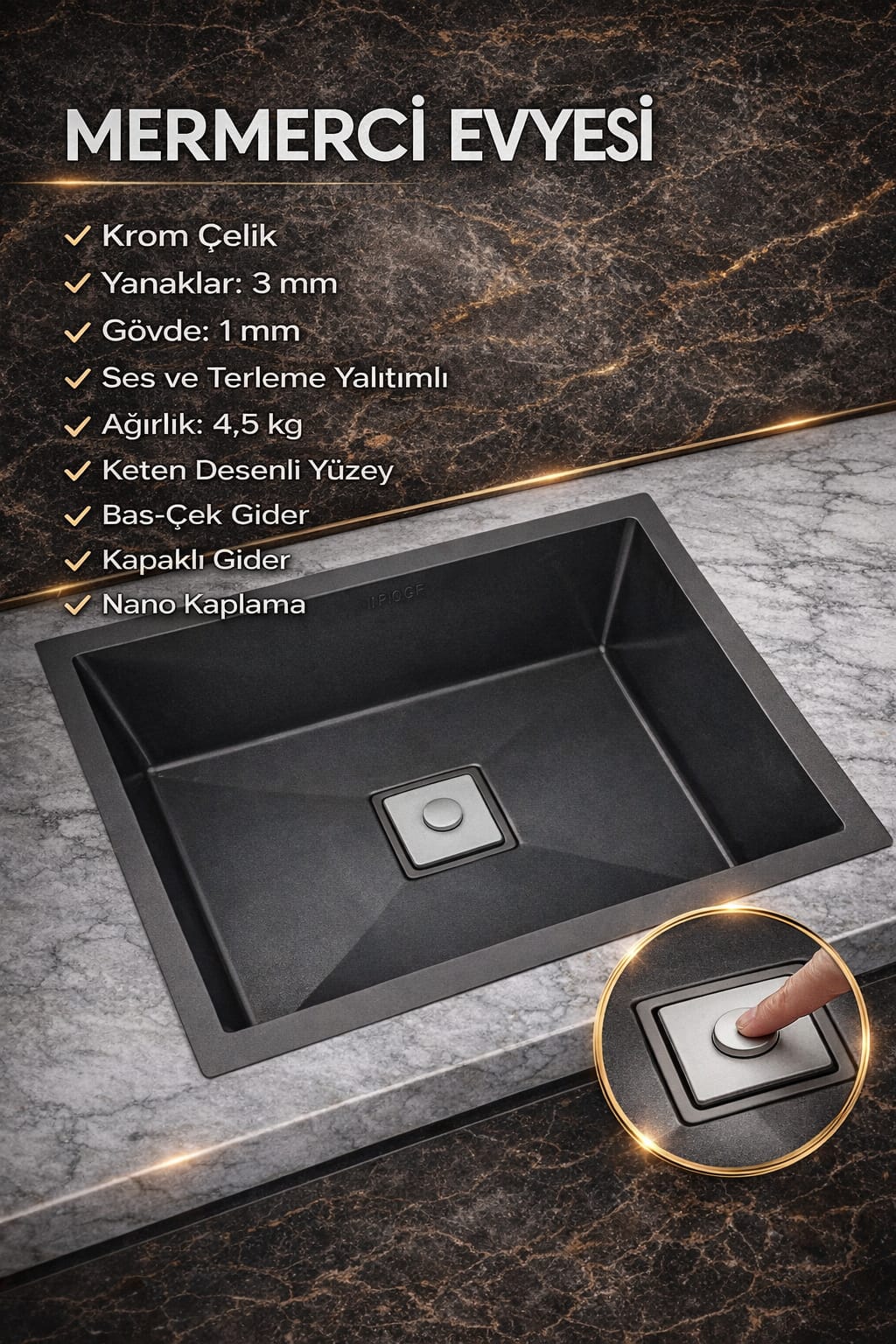 MERMERCİ EVYESİ ANTRASİT 